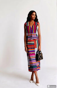Rainbow Ikat Patchwork Vest Dress Set • Artisan Woven Textile • Slow Fashion Made to Order